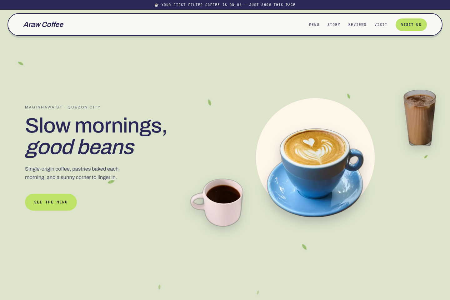 Araw Coffee sample café site
